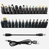 GTIWUNG Kits de Enchufes de CC de Entrada, 28 Piezas Universal Puntas de Clavija de 5.5x2.1 mm Hembra a Macho, DC Power Cable Jack Adapter Connector, Adaptador de Enchufe de CC con 2 Piezas Cable