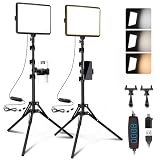 2 Paquete Luz Fotografia LED Kit de Video, 25 cm*20 cm Fotografía LED de 2800-6500 K, 175 cm Estudio Regulable con Soporte de Trípode y Soporte para Telé para Filmación/Zoom/Videoconferencia/TikTok