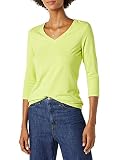 Amazon Essentials Camiseta de manga 3/4 con cuello en V para mujer (disponible en tallas grandes), color verde lima, talla L