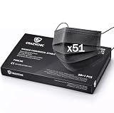 CRAZYCHIC - x51 Mascarilla Quirúrgica Tipo IIR Negro - Certificada CE EN14683 - Mascarilla Médica Desechable 3 Capas Alta Filtración BFE99% - Hipoalergénico - Paquete 51 unidades