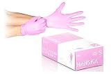 HANSKA 100 Guantes Desechables de Nitrilo Rosa, Sin Polvo, 100, S