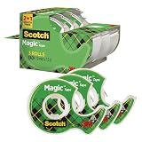 Scotch Magic Cinta Adhesiva Invisible - 2 Rollos de 19mm x 7,5m + 1 GRATIS - Cinta Adhesiva de Uso General para Reparación, Etiquetado y Sellado de Paquetes y Documentos