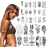 ACWOO 40 Hojas de Pegatinas de Tatuajes Temporales, 3D Realista de Tatuajes, Falso Tatuajes Pegatinas de Arte Corporal, Carnaval Tatuajes Navidad Halloween para Mano Cuello Brazo Adultos Niños