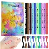 PFARRER Tatuaje Temporal Marcador para Piel, 10 colores Rotuladores de Tatuaje de Doble Punta con Líneas Finas y Negras Juicy Ink ZYH2312111