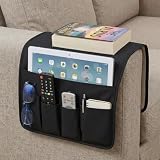 volumoon Bolsa de Almacenamiento para Reposabrazos de Sofá Organizador para Reposabrazos de Sillas, Antideslizante, 5 Bolsillos, para Teléfono Ipad Revistas Control Remoto de Tv Anteojos (Negro)