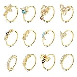 Dochais 12 Piezas Anillos de Nariz Acero Inoxidable, Hoop Nose Rings, Piercing Septum Clicker, Septum Clicker Aro Anillos, Mariposas Abejas Luna Anillos Nariz para Mujeres Hombres Oro 8mm 20G
