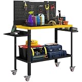 HOMCOM Banco de Trabajo con Ruedas 128x49,5x127,5 cm Negro y Amarillo