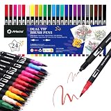 Artecho Rotuladores Lettering 24 Colores, Rotuladores Doble Punta, Lettering Kit para Dibujo, Caligrafía, Cómics y Graffiti