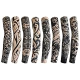 8 Piezas Falsas Mangas de Tatuaje para Hombres, Mangas de Brazo de Protección Solar Falsas, para Halloween, Fiesta de Carnaval