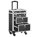 SONGMICS Maleta de Maquillaje, con 2 Cajones, Ruedas 360°, 34 x 24 x 56 cm