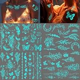 VelvetGlow Tatuajes Temporales para Mujeres Niñas, 9 Piezas Diseños Brillantes de Mariposas y Flores, Tatuajes con Brillo Impermeables para Cara, Cuerpo y Brazos, Ideal para Fiestas Nocturnas