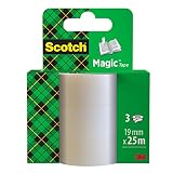 3M Scotch Magic Cinta adhesiva, 3 rollos de 19 mm x 25 m - Resistente a la humedad y con óptima adhesión
