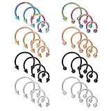 Yolev 32 Piezas Anillos de Herradura Acero Quirúrgico 16G Varios Tamaños Nasal Septum Aro Aretes Cejas Labio Piercing para Mujeres y Hombres