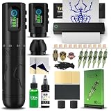 INKin INKflexo Maquina de Tatuar Kit Completo con 6 Strokes 2.0-4.2mm y 2 Batería de 1600mAh, Maquina Tatuar Inalambrica Kit Tatuaje Completo con Impresora Bluetooth, Agujas Tatuaje para Tatuadores