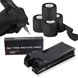 Cubierta de Agarre de Tatuaje y Bolsas para Máquinas Tatuaje Set, Rayyl 204pcs Set Accesorios de Tatuaje Artista de Tatuajes (Negro)