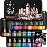Castle Art Supplies Juego 120 Lápices Colores | Minas Blandas de Colores para Artistas Experimentados, Profesionales e Ilustradores | Protegidos y Organizados en un Estuche de Presentación Metálico
