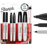 Sharpie Pack Variado de Rotuladores Permanentes | Punta ultrafina, fina y biselada | Tinta negra | 6 unidades