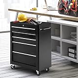 HOMCOM Carro Caja de Herramientas Taller Movil 5 Cajones 4 Ruedas Negro
