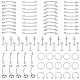 Qzakce Piercings de Banana de Acero Cuerpo Piercing Kit Anillo de Nariz Lengua Labio Tragus Oreja Ceja Pezón Cartílago para Mujer Hombre 85 Piezas