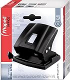 Maped - Perforadora de Papel - Essentials Metal 30/35 Hojas con 2 Agujeros- Agujeador de Papel con Regleta Multi Formatos - Tapa para Vaciar Confetis - Color Negro