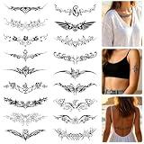 18 Hojas Tatuajes Temporales, Tatuajes Falsos Impermeables y Realistas, Calcomanías Tribales Negros, Pegatinas de Tatuajes Sexy para Pecho, Cintura, Zona Lumbar