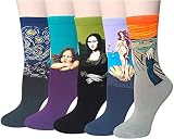 iwobi Pinturas Famosas Calcetines Mujer, Calcetines Ocasionales Divertidos Impresos de Algodón de Pintura, 5 Pares