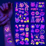 Qpout Brilla en la oscuridad Tatuajes temporales Rosa intenso Preppy Neón Luminosos Tatuajes Pegatinas Fluorescente Fiesta Tatuajes De La Cara Para Niñas Adulto Para Preppy Decoraciones