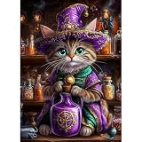 QENSPE Diamond Painting Halloween Diamante Pintura 5D DIY Gato Alquimista Cuadro Diamantes Set Completo para Adultos Principiantes (LKJ020) - 30x40cm