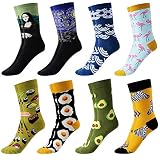 GuKKK Calcetines Estampados, 8 Pares Calcetines Hombres Mujer Divertidos, Calcetines Algodon Estampados Impresos de Pintura de Arte, Ocasionales Calcetines Divertidos, Calcetines de Colores (8-6)