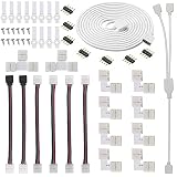 GTIWUNG 5050 Kit de Conector de Tira de luz LED RGB de 4 Pines, Cable Divisor de 2 Vías, Conectores en forma de L& T, Clips de tira de luz de LED