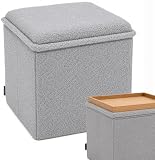 RIOGOM Puff Almacenaje, Banco de Almacenamiento Plegable, Cuadrado, Mesa de Madera Reversible, Taburete Reposapiés, Reposapies Sofa, Taburete almacenaje, 38 x 38 x 39 cm (Gris Borrego)