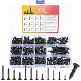 372 x Tornillos para Madera, M3 M4 M5 Tornillos Autorroscantes, Tornillo de Cabeza Plana Cruzada, Tornillo Avellanados de Acero Inox Negros para Metal Plástico Placas de Yeso