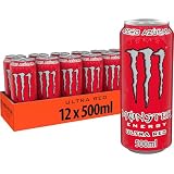 Monster Energy Ultra Red, Bebida Energética Sin Azúcar, 12 x 500 ml