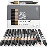 Winsor & Newton Promarker - Set 12 + 1 tonos piel, 12 rotuladores de base alcohol tonos piel + 1 blender (mezclador)