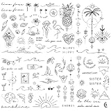 3 Hojas de Tatuajes Temporales, Impermeables Tatuajes Temporales Adultos para Hombres, Mujeres y Adultos con Temas de Viaje, Calcomanias para Festival de Música para Brazo, Cuerpo y Cuello (Negro)