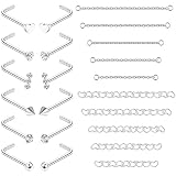 Adramata 12Pcs Pernos y 10Pcs Piercings de Nariz Con Cadena - Anillos de Acero 20G Para Piercing Doble - Plata Para Mujeres y Hombres