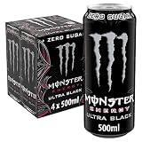 Monster 400034 Ultra Black Enegy Drink WIG 4 x 500 ml, aluminio, color blanco