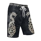 RUMAOZIA Bañador para hombre, tatuaje vikingo, impresión 3D, mitología nórdica, moda bañador, playa, natación escolar, pantalones cortos de baño con cordón, P Navy, L