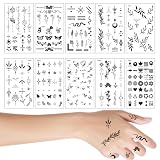 KOLZEMV 10 Hojas Tatuajes Temporales Adultos, Tatoos Temporales Adultos Duraderos, Estampados Negros Regalo Mujer Hombre Cumpleaños Festival Fiestas Mano Dedos