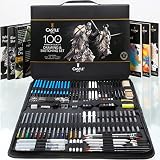 Castle Art Supplies Estuche 100 Uds Dibujo y Esbozo | Lápices+Barras de Grafito, Carboncillo, Pastel, Metálicos, Solubles, Rotuladores Punta Fibra | Artistas y Profesionales | Resistente Estuche Viaje