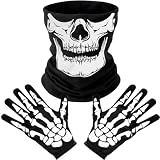 Tatuo Guantes de Esqueletos Blancos y Máscara de Cara de Calavera Huesos de Fantasmas para Adultos Halloween Fiesta de Disfraz de Danza (1)