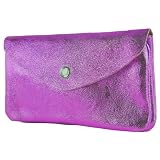 modamoda de P11 - Cartera de piel para mujer, tamaño mediano, hecha a mano en Italia, Dark Magenta Metallic, medium, Monedero pequeño y ligero