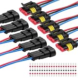 URAQT 5 Piezas de Conector Impermeable Automático, Conector de Cable de 3 Pines con 20 Piezas de Conector de Cable Sellado de Soldadura, con Arnés de Cables, Conectores Eléctricos Impermeables