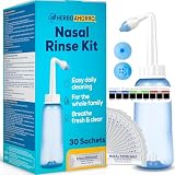 Kit de Lavado Nasal con Válvula de Control de Agua – Irrigador Nasal con 30 Sobres de Sal – Puntas para Adultos y Niños – Limpieza Nasal Diaria - Incluye termometro - Capacidad de 300ml