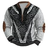RUMAOZIA Jersey vikingo para hombre al aire libre con media cremallera, sudadera de forro polar, mitología nórdica, tatuajes vikingos, sudadera suave y cálida, suéter de trabajo sin capucha, gótico