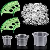 300 Tapas de tinta de tatuaje con 2 soportes de tazas - Moricher 100 vasos pequeños, 100 medianos, 100 grandes vasos de tinta para tatuajes + 2 porta-vasos para tinta de tatuaje