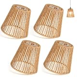 Pantalla de ratán Boho, 4 unidades, E27, para lámpara de mesa, lámpara colgante, lámpara de pie, pantalla de papel, pantalla de repuesto para lámpara de pie, lámpara de techo, 14 x 14 cm