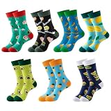 VEGCOO 7 Pares Calcetines Divertidos Hombre Mujer, Calcetines Coloridos Novedosos para Hombre, Calcetine Divertidos de Algodón Alto Casual, Regalo para Hombres Papá Novio