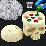 Soporte Organizador Vasos de Tinta para Tatuajes con Diseño Calavera + 100 Tapas de Tinta Tatuaje Grandes Tattoo Ink Cup, Ideal para Tatuadores Principiantes y Profesionales