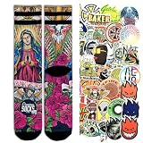American Socks Calcetines Signature series calcetines deportivos coloridos dibujados tubulares baloncesto Skate Original + pack 10 pegatinas aleatorias, Guadalupe, L